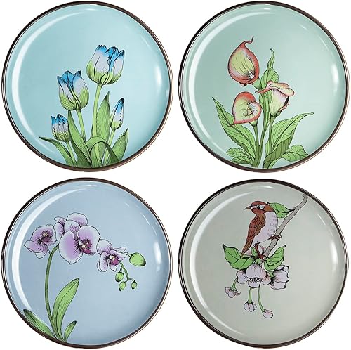 Miniatura 7 de Bicuzat - Plato para aperitivos (porcelana, 6.0in, 4 unidades), diseño de flores y pájaros