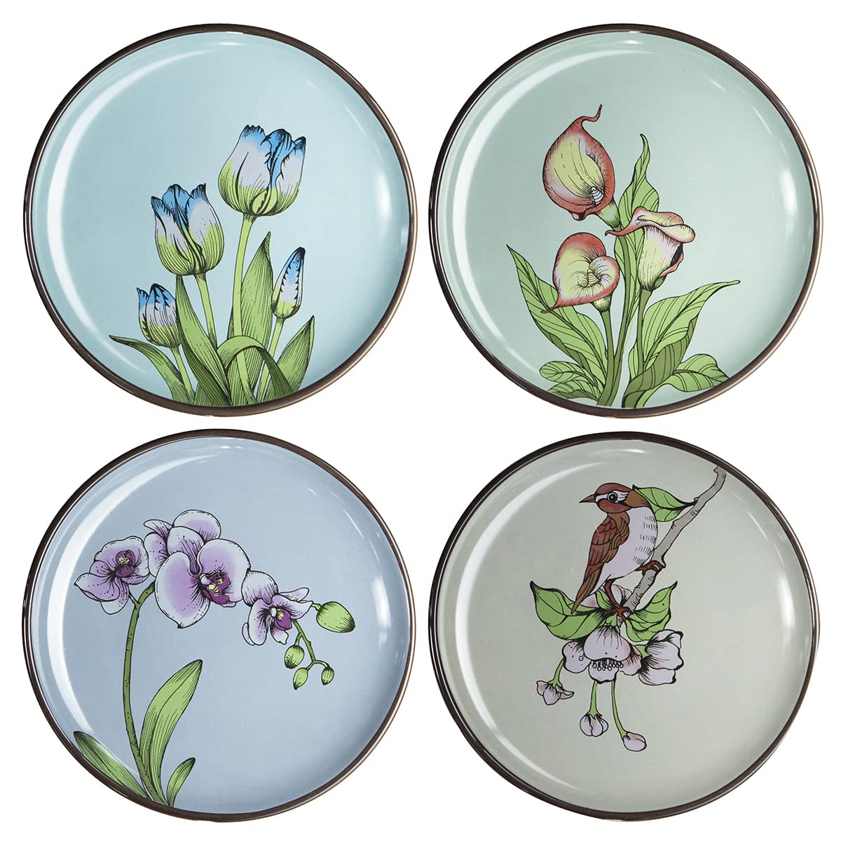 Bicuzat 6-Inch Porcelain Snack Plate, Banquet Dessert Plate, Beautiful Flower Pattern, Set of 4