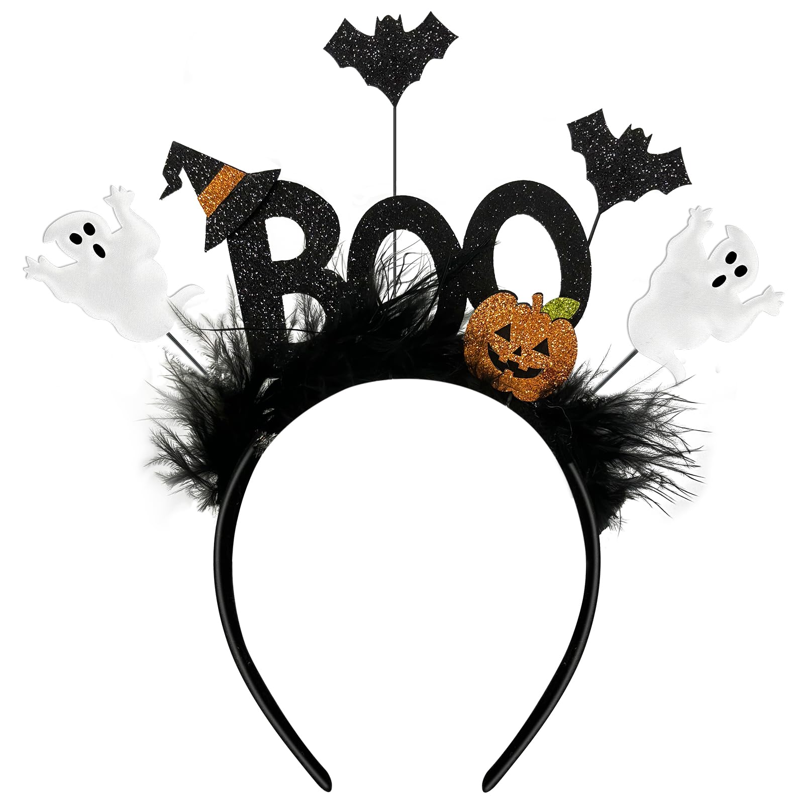 Halloween Headband with BOO Text, Ghost, Pumpkin, and Bats
