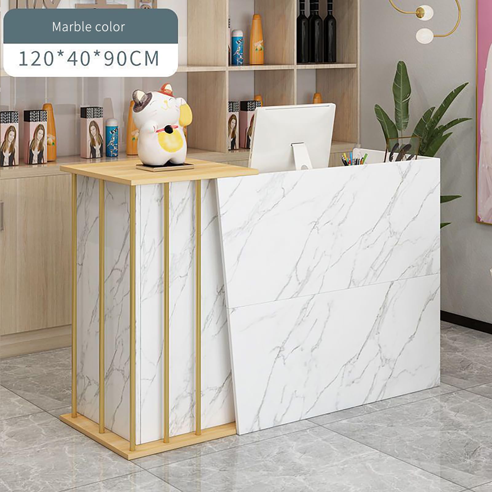 GAOXIAO Mostrador Recepcion Mesa de Recepción Simple Mostradores para Tiendas Gabinete de Cajero Recepciones Peluqueria Escritorio de Recepción Pequeño con Cajón Cerradura A 120 cm