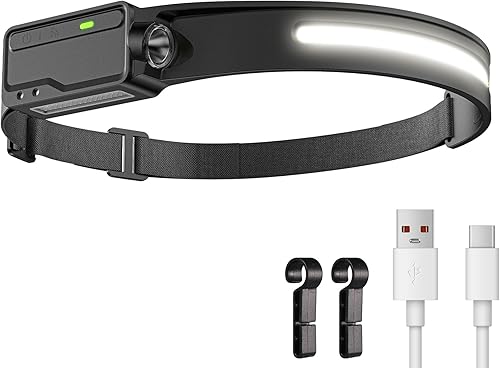 Miniatura 10 de Faro LED recargable impermeable, sensor de movimiento con clips, lámpara de cabeza de haz de 230° de ancho, 6 modos, para adultos, niños