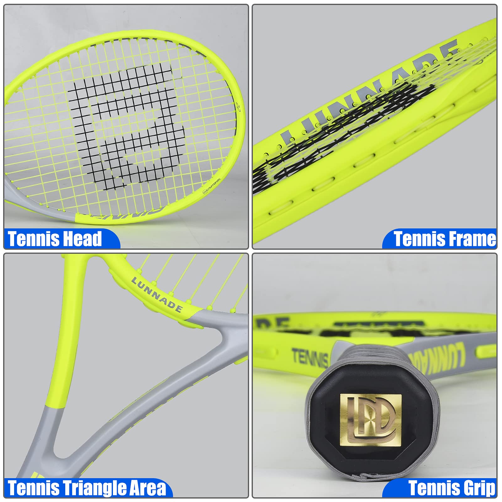Racchetta da tennis per adulti da 27 pollici, racchetta da tennis in fibra di carbonio antiurto, leggera, pre-incordata e regrip, adatta per principianti a giocatori intermedi