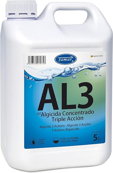 Tamar Algicida Larga Duración con Efecto Abrillantador, biocida Especial Piscinas, alguicida no espumante, antialgas preventivo, acción rápida, sin Cobre 5 litros - 5