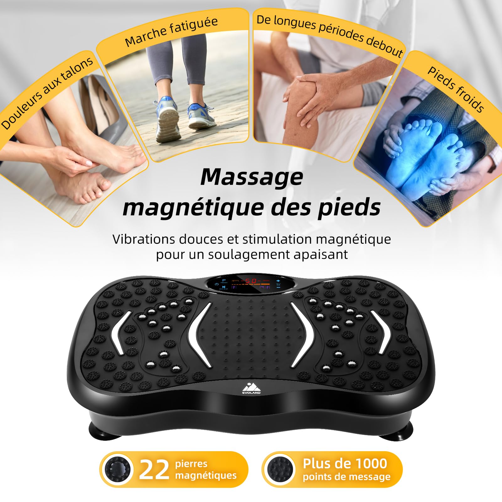 EVOLAND Plateforme vibrante oscillante avec 2 Bandes de résistance, 99 Niveaux d'intensité, Haut-Parleur Bluetooth, Appareil d'entraînement pour Le renforcement et Le modelage Musculaire