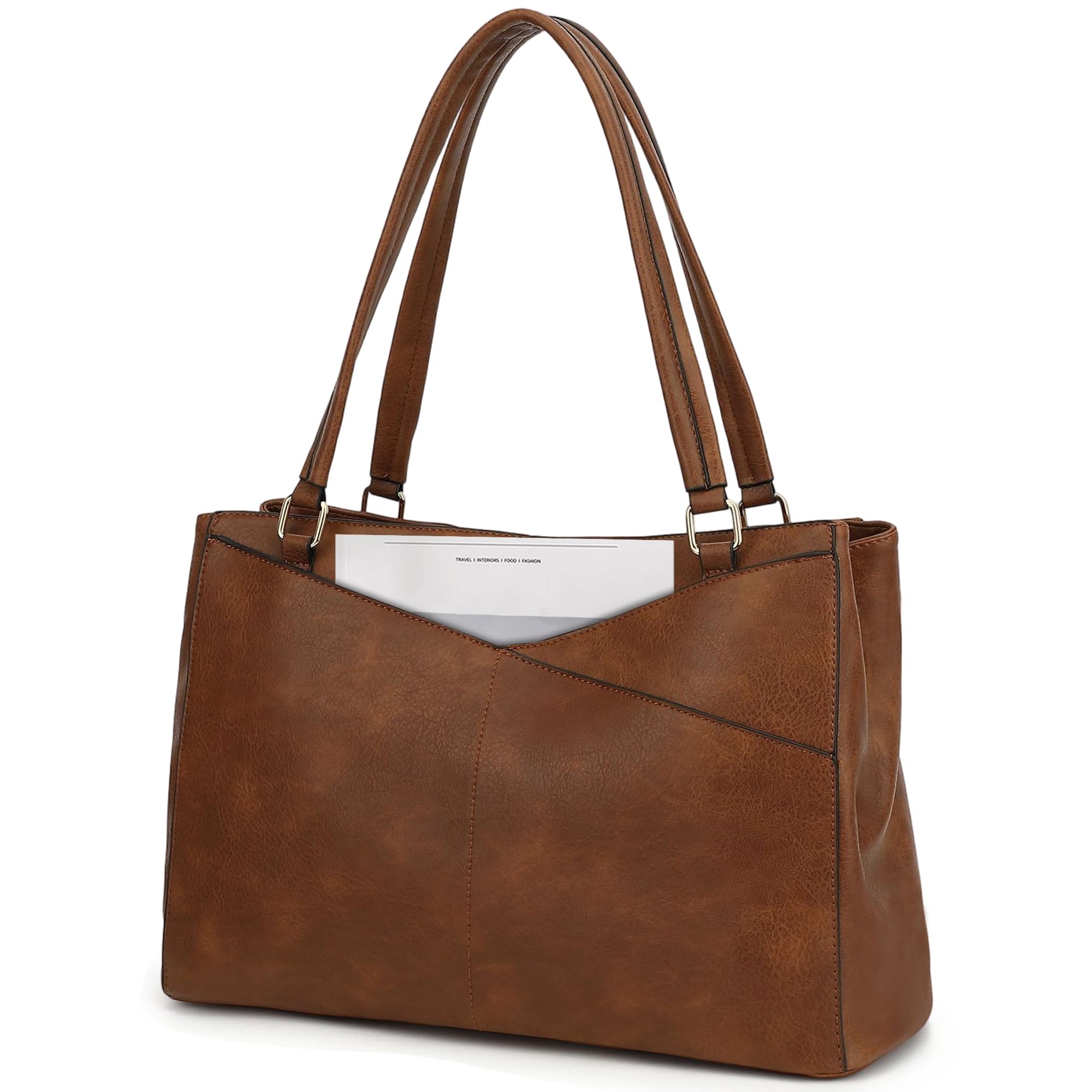 Mabecol Große Shopper Tasche Damen, Elegante Handtasche aus PU Kunstleder, Geräumige Tote & Schultertasche mit Festem Schultergurt für Arbeit, Büro, Alltag, Laptop 15,6" A4