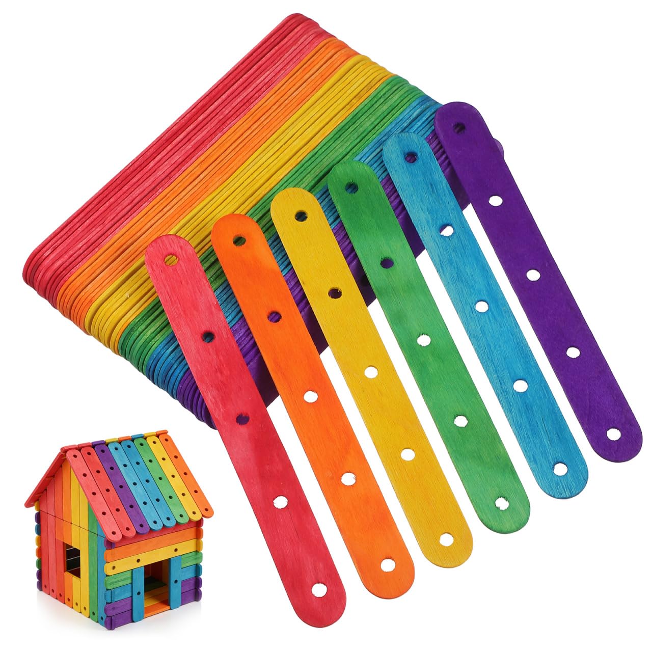 100 Pcs Wooden Lolly Sticks for Craft, Birch Wood Ice Cream Sticks with Holes 15 X 1.8cm Natural Colour for Cake Pops, Lollipops, Waxing, and DIY Crafts in Home Or Classroom