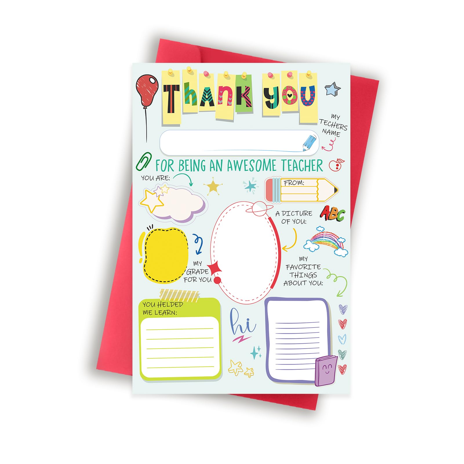 MOROLURU Funny Teacher Thank You Card, Fill in the Blanks, Cute Daycare Teacher Appreciation Cards Gifts for Women Men, Best Teachers Appreciation