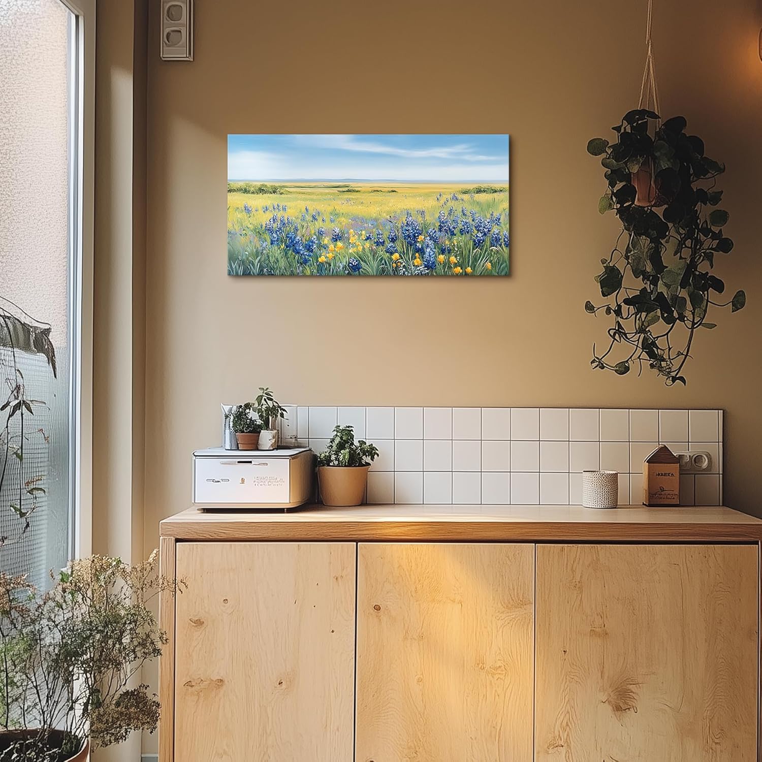 lianyibo Nature Landscape Wall Art, Large Coastal Meadow Canvas Painting, Countryside Scenery Pictures Prints Decorazione per soggiorno(50x100cm/Senza cornice)