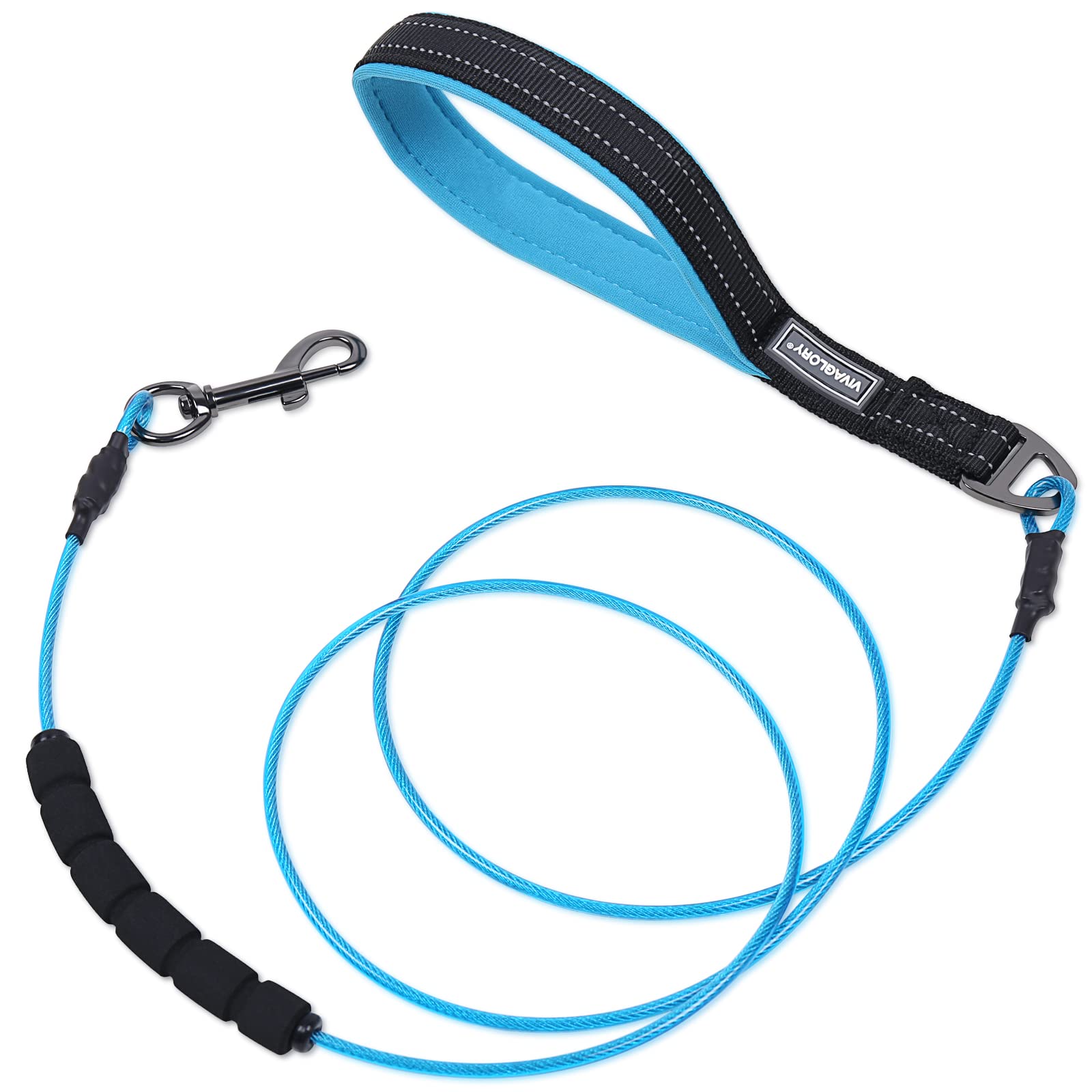 VIVAGLORY Chew Proof Dog Leash Toughbite Non Chewable Dog Leash with Traffic Handle & Double Handle for Training & Walking, Chew Proof Non Chewable Metal for Pet Puppy, 6FT, Blue