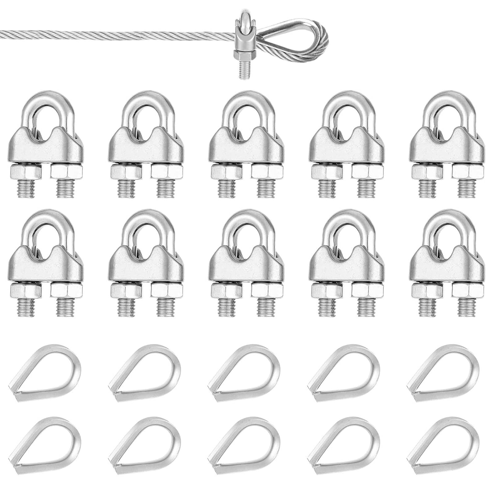10PCS 304 Steel U Shaped Wire Rope Clamps Erosion Resistant Hardware Fasteners Cost Effective Wire Rope Clip Set Erosion Resistant Clip
