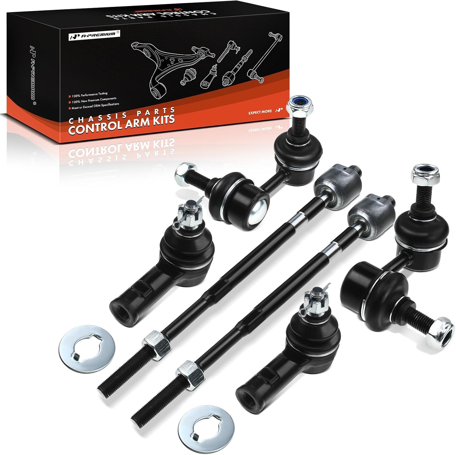 A-Premium Set of 6, Front Sway Bar Link, Inner & Outer Tie Rod End, Compatible with Mitsubishi Lancer 2003 2004 2005 2006, FWD & AWD, Naturally Aspirated