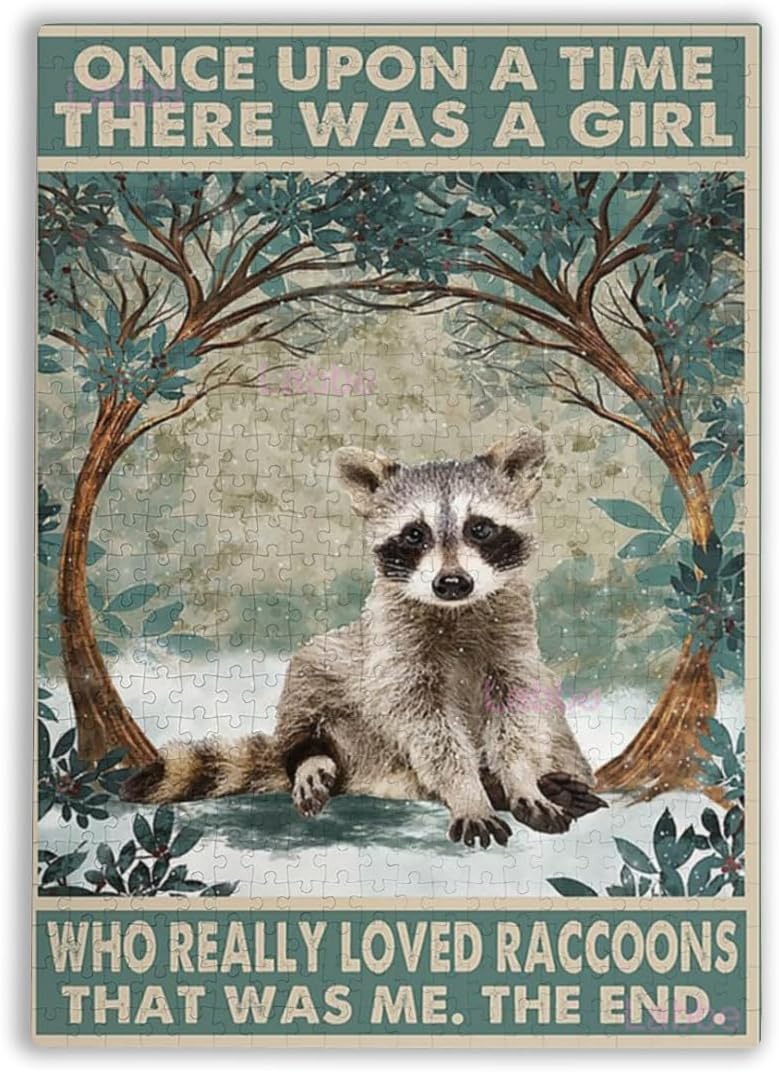 Puzzles for Wall Decor Raccoon Once Upon a Time There was a Girl Who Really Loved Raccoons Cute Wooden Jigsaw Puzzles for Adults Thick Sturdy Challenging Party Games Activity Toys 1000 Pieces