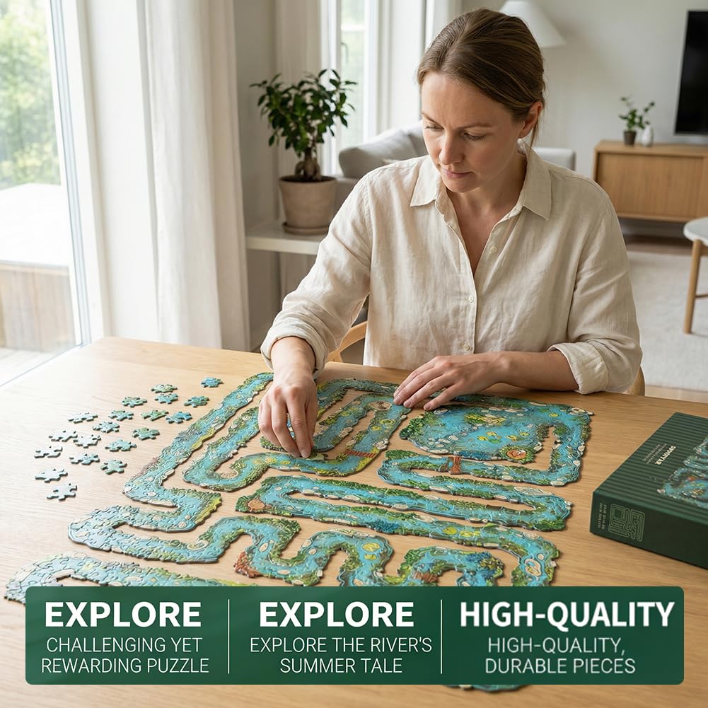 Summer On The River, 501 Piece Edge Puzzle Kit, Unique River Themed Puzzle,High Difficulty Artwork Suitable for Family Leisure(1Set) - Image 4