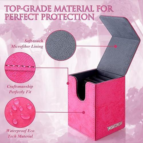 Miniatura 5 de tombert Caja de cubierta premium de más de 150 para MTG, PTCG, gran capacidad con 2 divisores, se adapta a más de 150 tarjetas con funda TCG (rosa