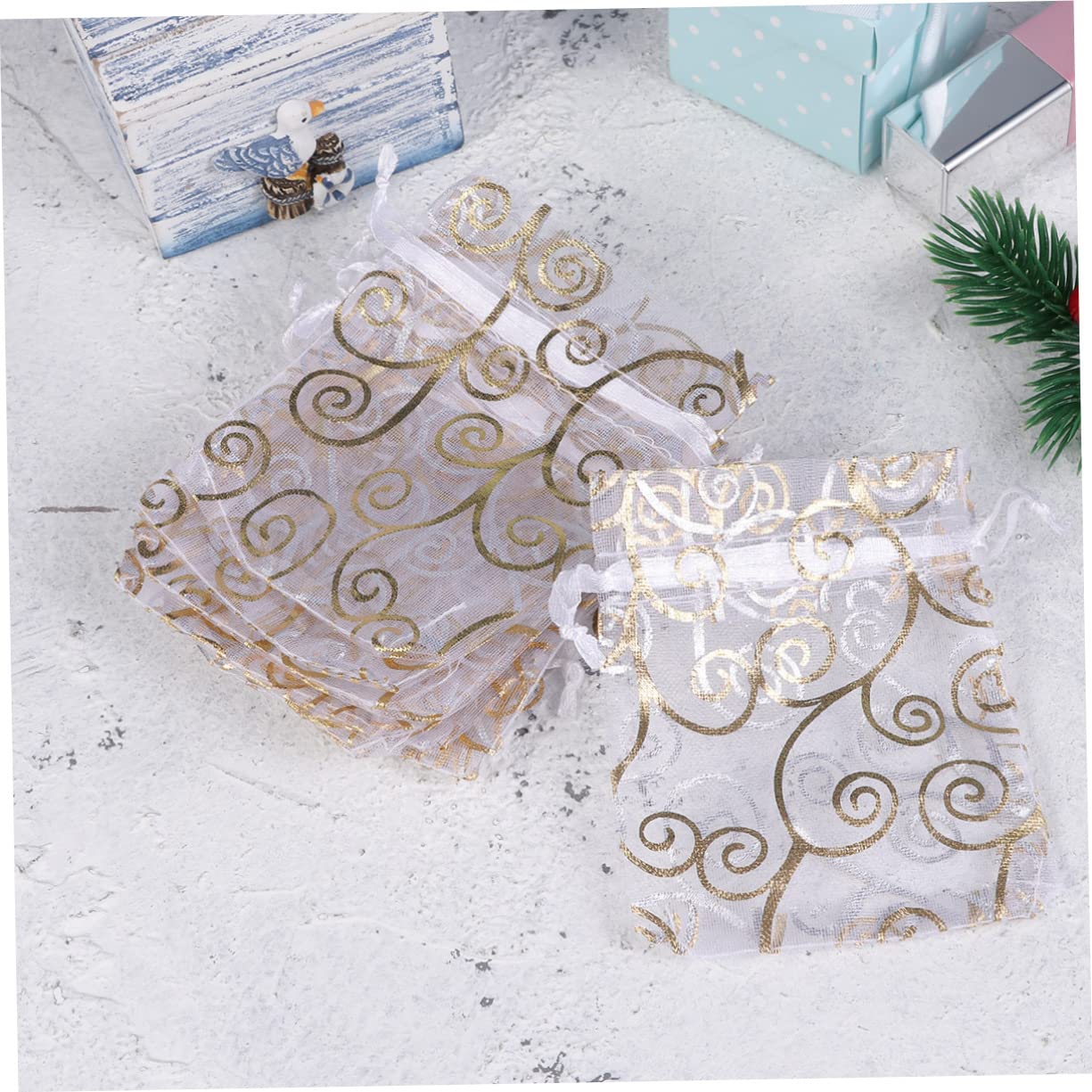 Gatuida 3 Set Di Sacchetti Con Coulisse in Organza Bianca Per Gioielli Da Sposa Piccoli Sacchetti Da Viaggio 100 Pezzi*3