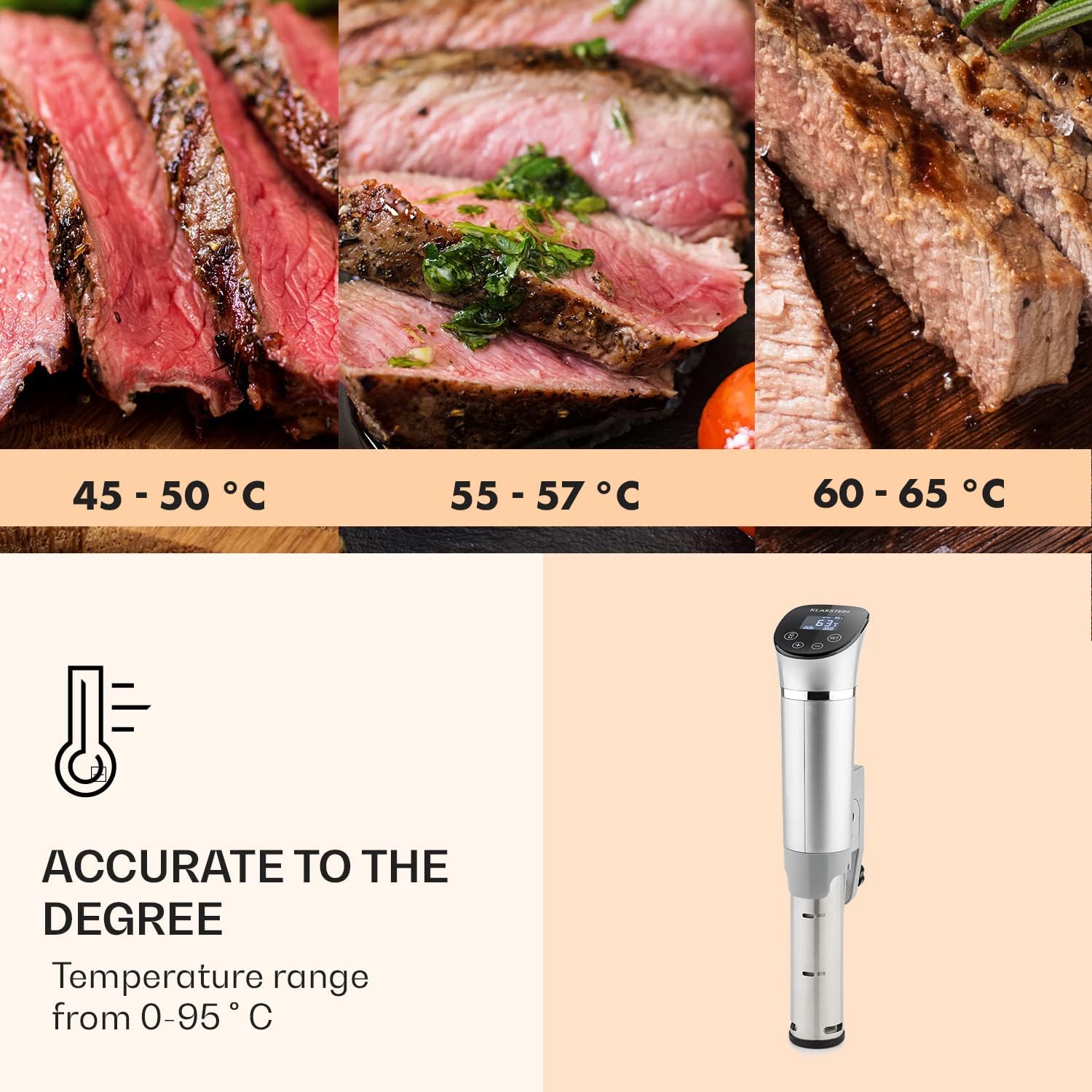 Klarstein Quickstick - Sous-vide Garer, Precision Cooker, Slow Cooker, 1300 W, Timer Function, 3D Circulating, 32-203 °F, LCD Touch Display, Waterproof, Up to 20 Litres, Flex, Silver image 3