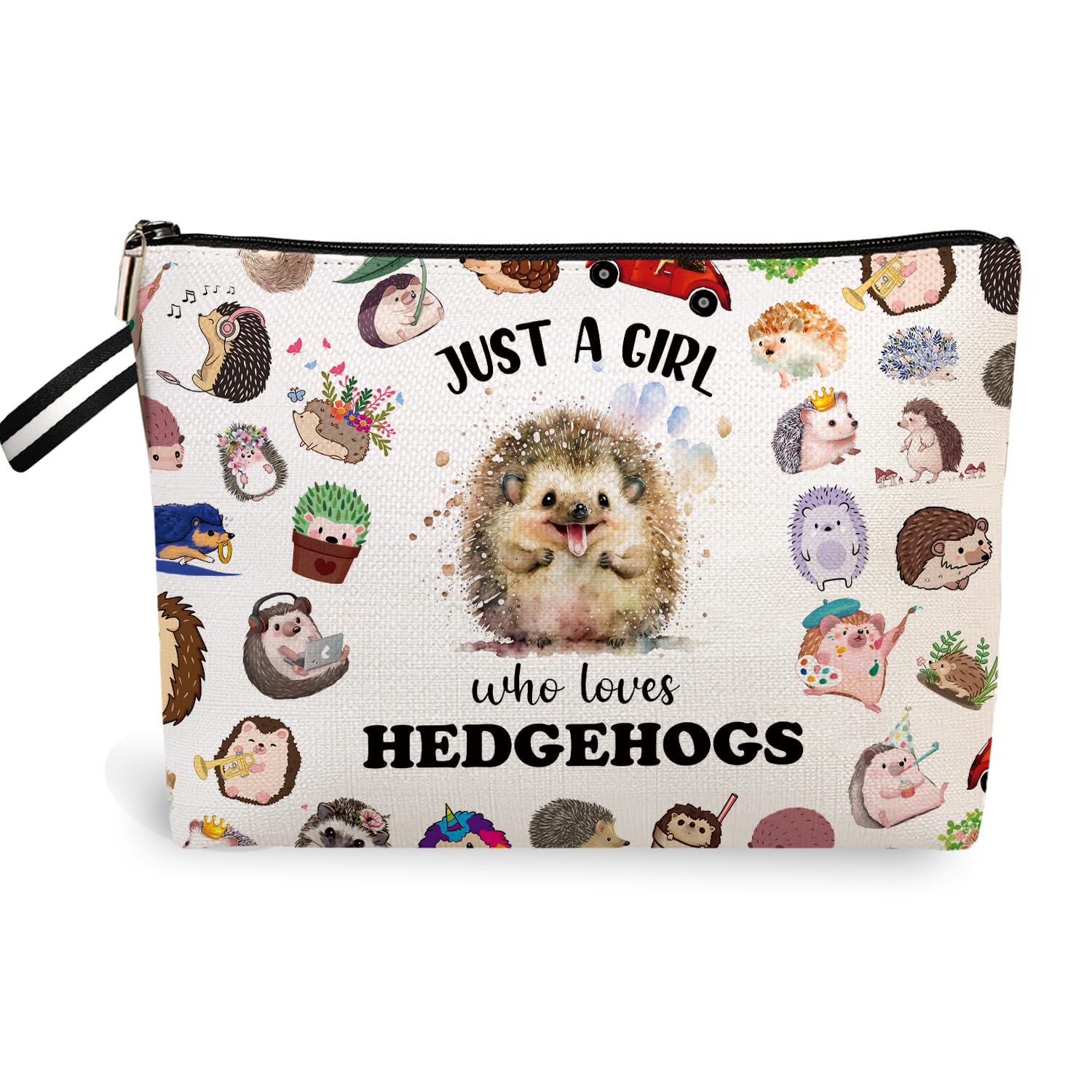 RBAFAO Hedgehog Makeup Bag Animal Lovers, Cute Gifts Cosmetic Bag, Funny Birthday Christmas Gift for Girl Women Bestie Niece BFF, Just A Girl Who