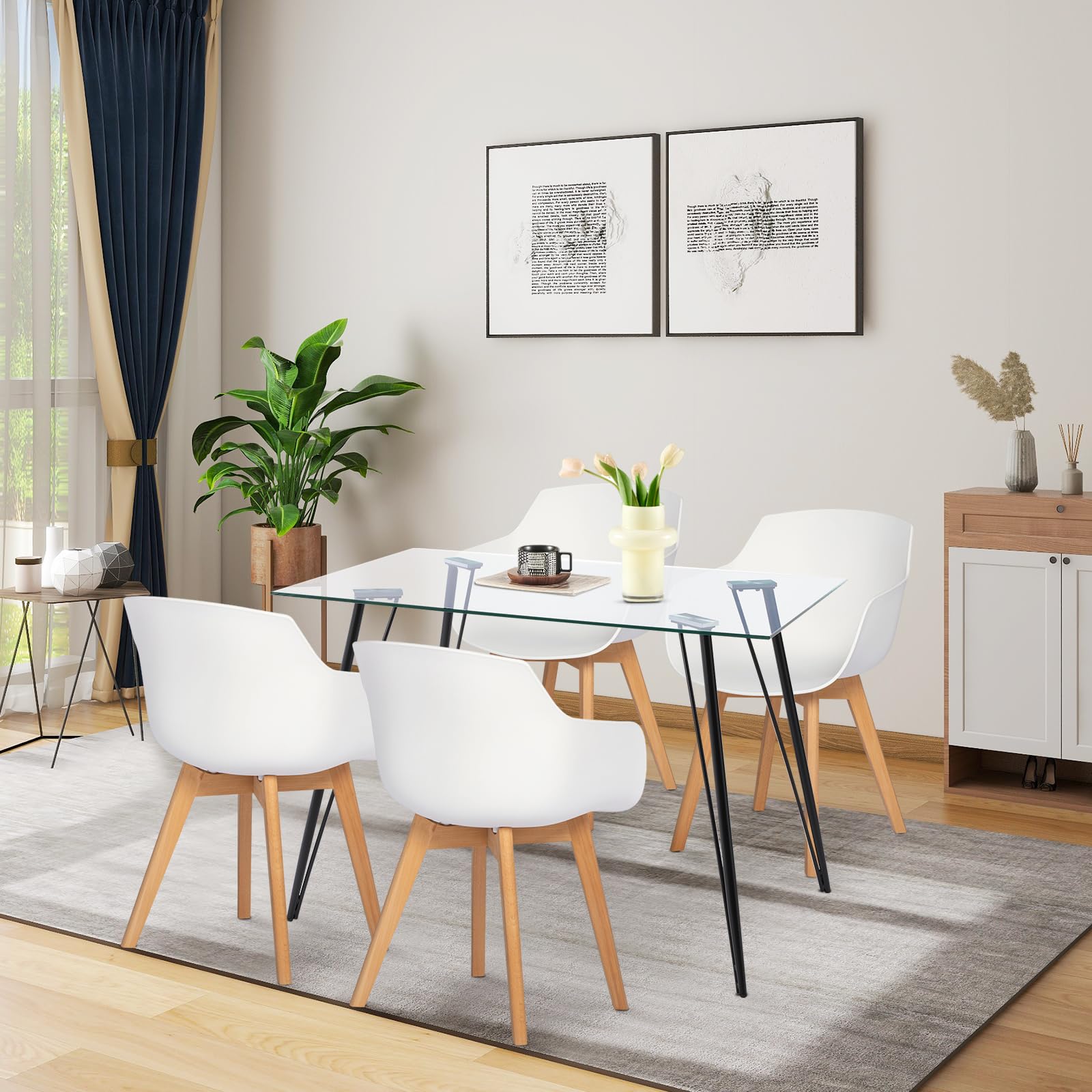 Set di 4 Poltrone e Sedie da Pranzo dal Design Moderno, 4 Sedie da Cucina Scandinave con Legno di Faggio - Bianco