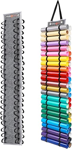 HTVRONT Organizador de almacenamiento de vinilo: capacidad para hasta 48 rollos, organizador de vinilo gris para manualidades con montaje en