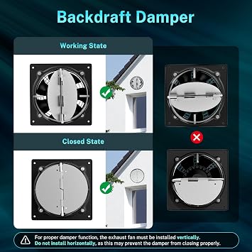 HG Power 200mm Kitchen Extractor Fan, Quiet Wall Ventilation Fan with UK Plug, 8 Inch Exhaust Fan with Backdraft Damper for Bathroom, Kitchen, Garage – Black