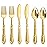 Nervure 150PCS Gold Plastic Silverware - Heavy Duty Disposable Cutlery Set, Luxury Gold Plastic Utensils include 50Pcs Forks, 50Pcs Spoons, 50pcs Knives Perfect for Wedding, Party, Daily Use