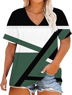 Camisetas de manga corta con cuello en V para mujer, camisetas casuales de verano, ajuste holgado, color liso, verde, L