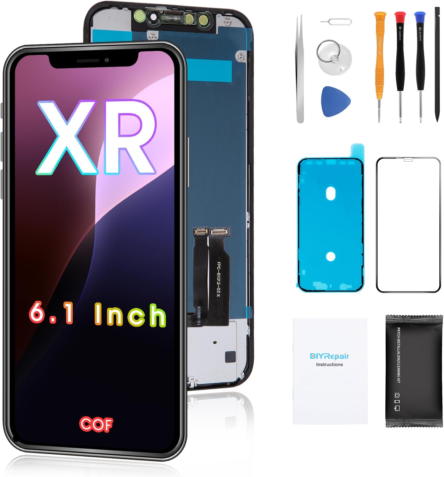 for iPhone XR Screen Replacement 6.1', 3D Touch Full HD Display Full Repair kit, Digitizer Assembly with Tools Set, Tempered Glass, Instruction(Black)