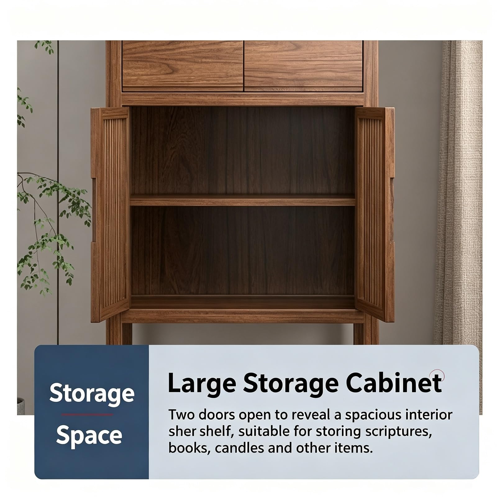 Holz Altarschrank mit Ausziehablage und Doppeltür Design | Standmöbel für Dekor, Meditation und Wohnzimmer(A,26.77*18.90*42.52 in)