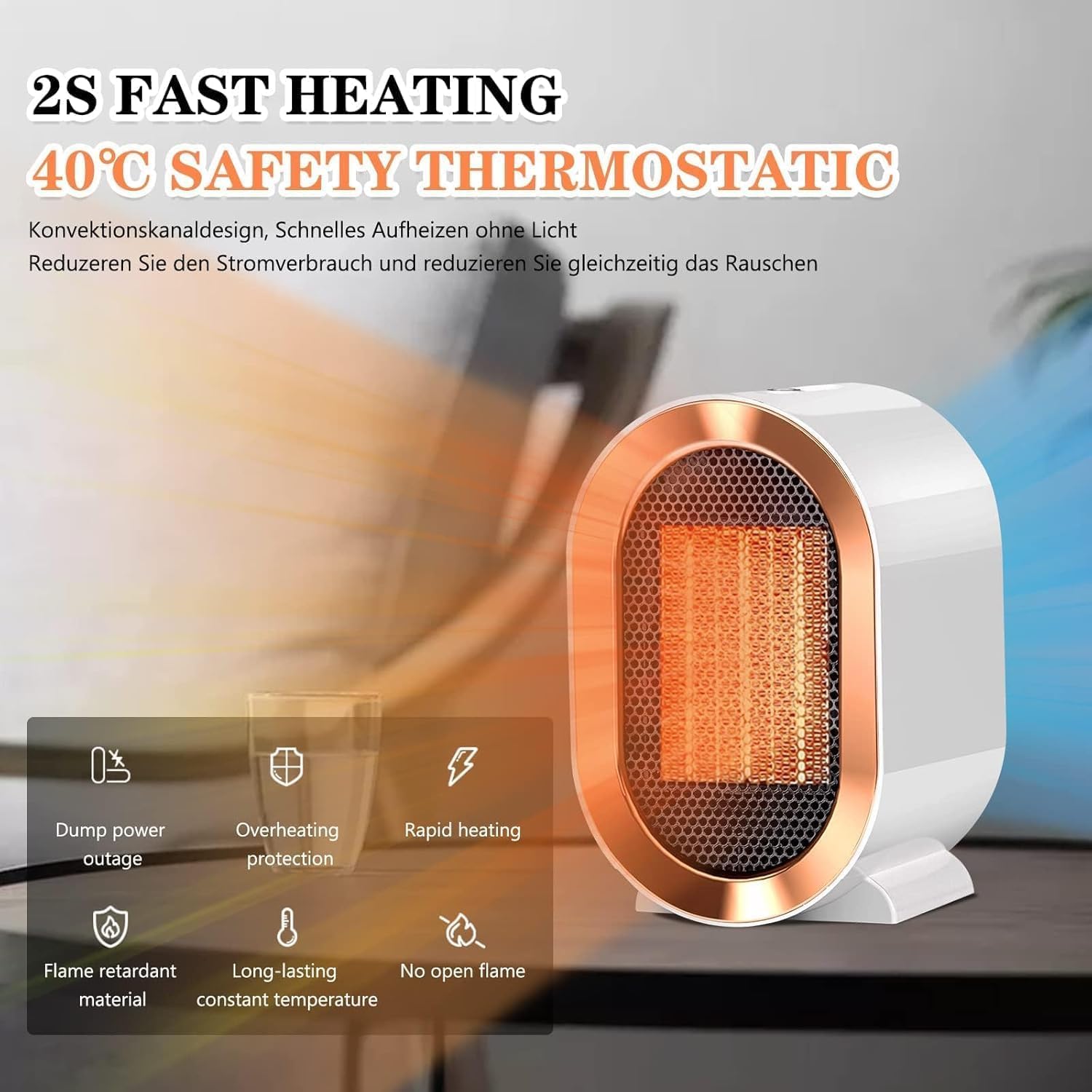 Calentadores Bajo Consumo Pequeños 220V 1200W, Calefactor Ceramico Para Dormitorio, Sala de Estar y Oficina