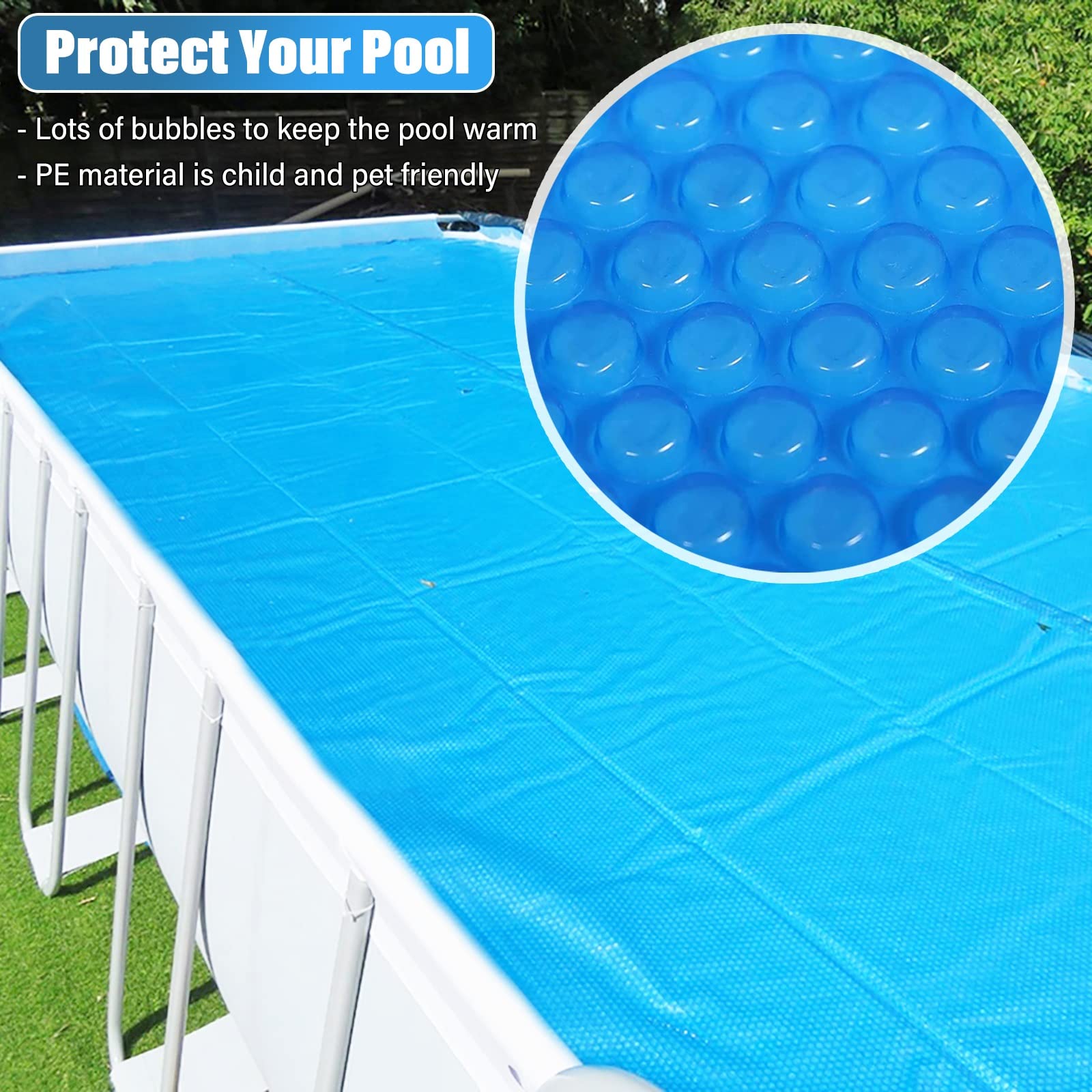 Rettangolo di Copertura Solare per Piscina, Coperta Termica a Bolle Estive per Piscine Fuori Terra, Pellicola di Isolamento Termico Blu per Piscine (Size : 300x1000cm(10ftx33ft))