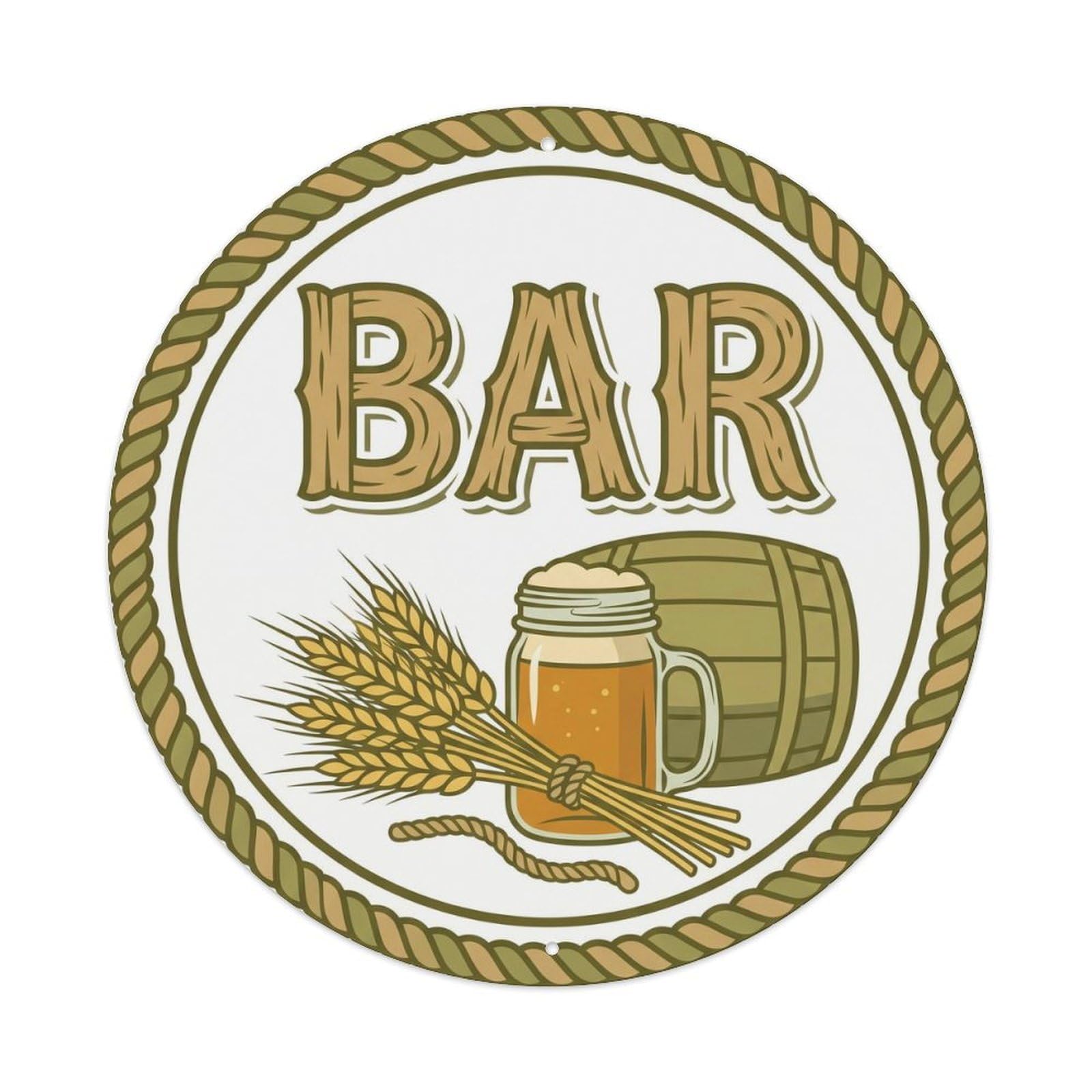 Vintage BAR Rustic Brewery Plate 1 Metal Tin Sign Plaque Wall Decor for Cafe, Club, Garden Round Metal Poster 8x8Inch
