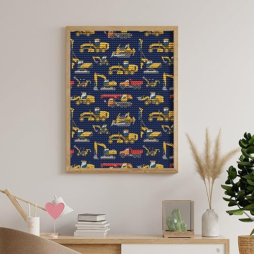 Miniatura 5 de MZERSE Kit de pintura de diamante 5D para adultos, compatible con excavadora de excavadora de construcción, azul marino, kit de arte de diamante