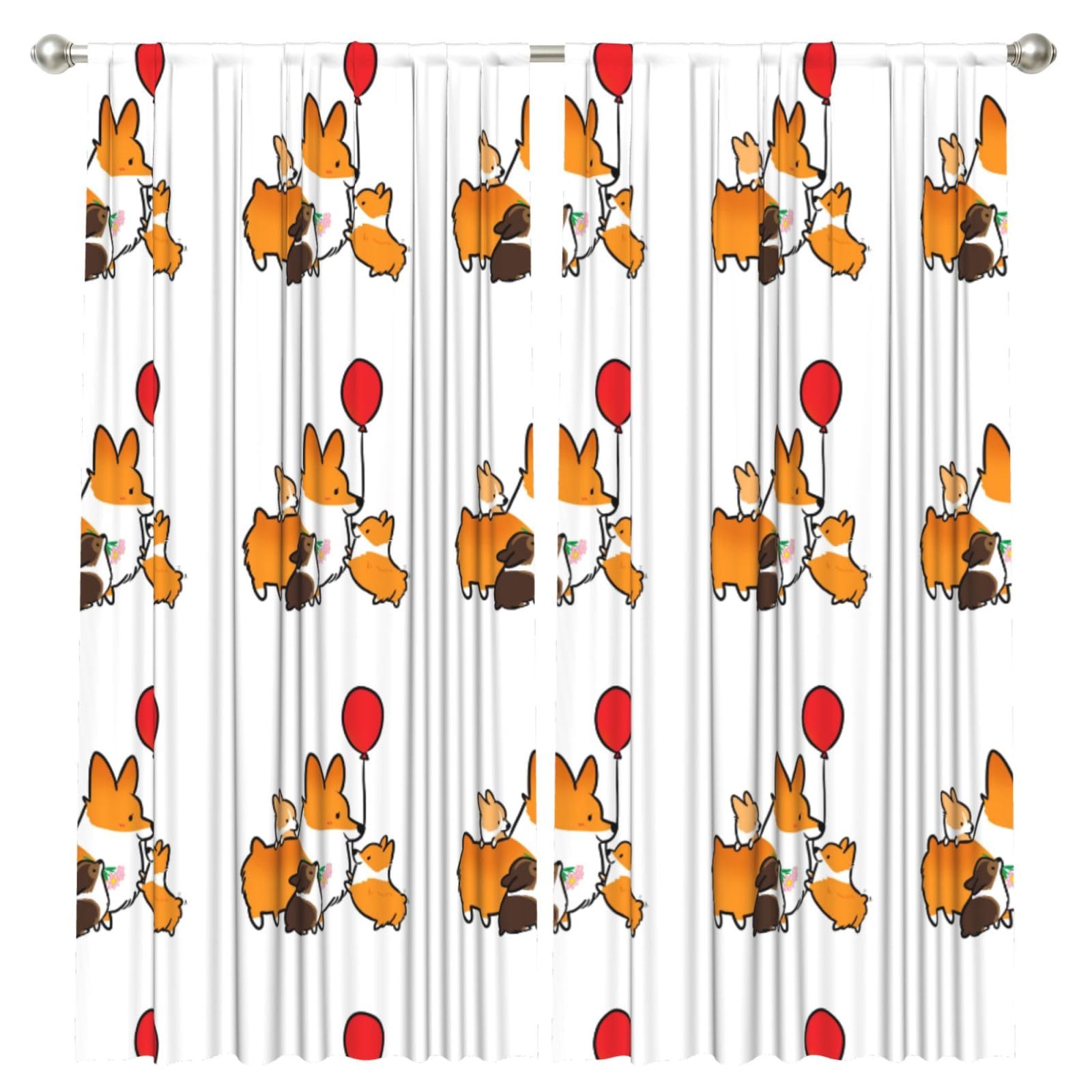 InOmak Cute Cartoon Corgi Christmas, 2 Panels Window Curtains 52 x 84 Inch Blackout Curtains for Living Room Bedroom