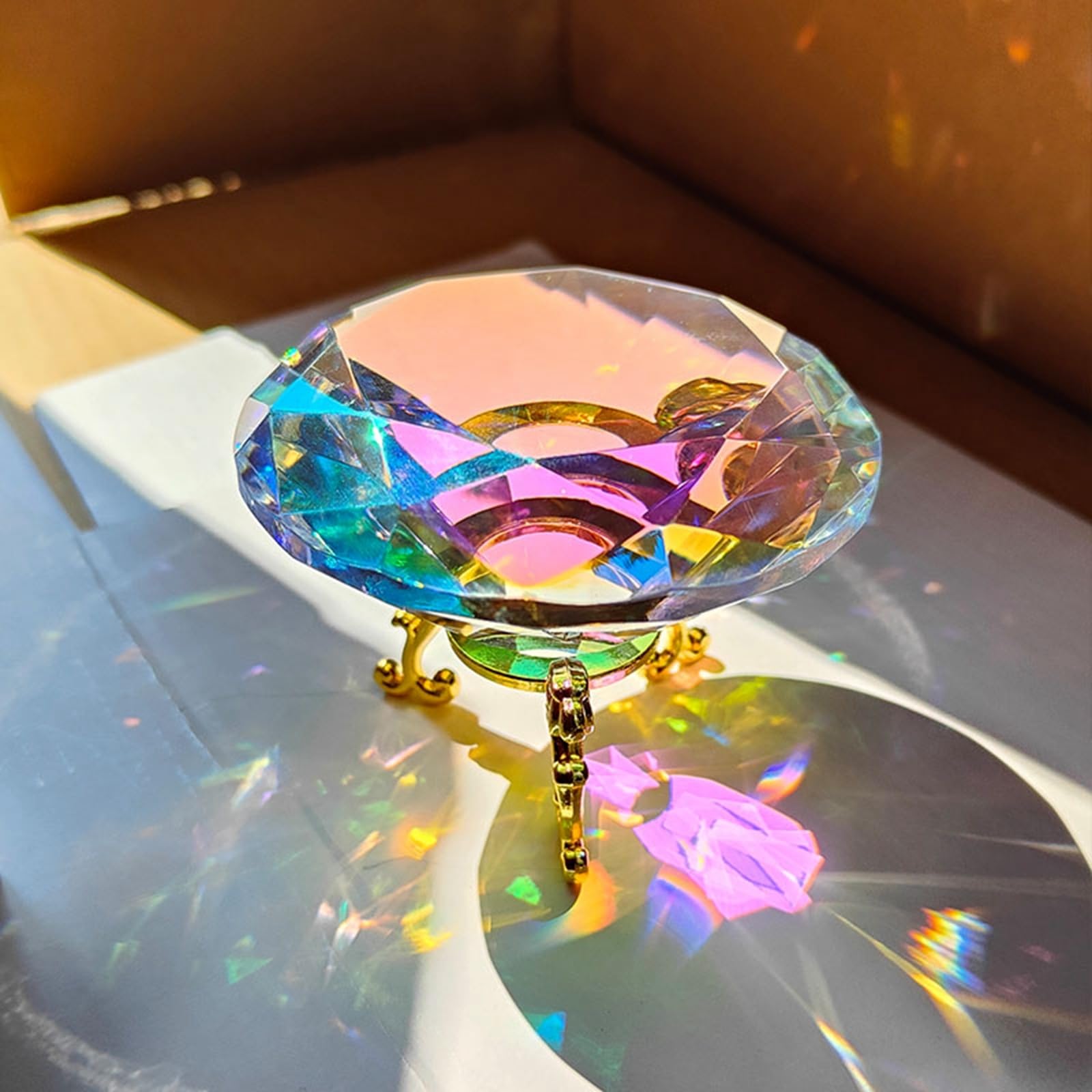 天然石✨️水晶　ダイヤモンド形✨️虹ギラギラ　台座付き Amazon.co.jp: 人造ダイヤ k9クリスタルガラス 水晶 ダイヤ
