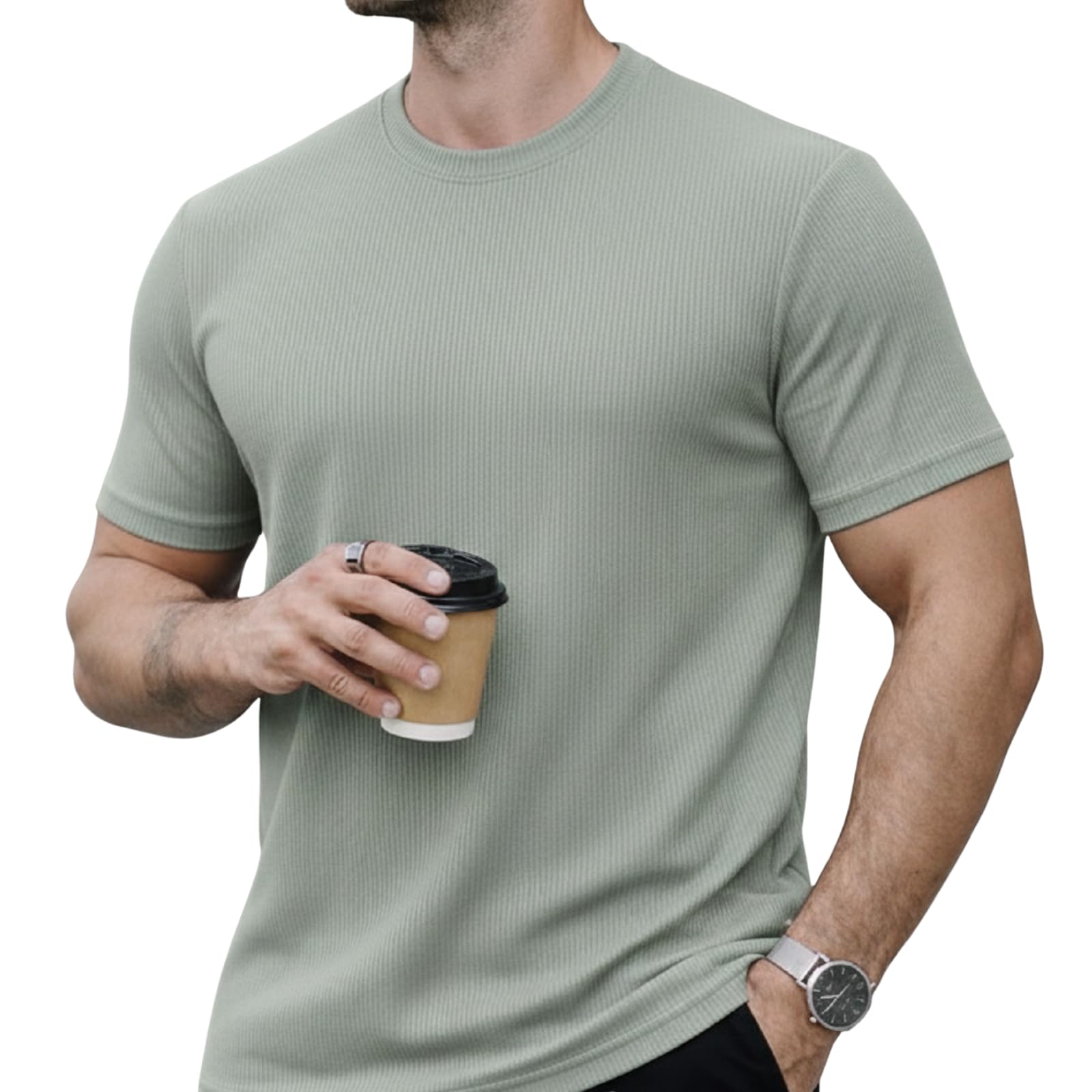 mack jonney Men’s Striped Ribbed Black Half Sleeve T-Shirt | Premium Soft Stretch Fabric | Casual Wear Round Neck Tee-M6358-picture-13