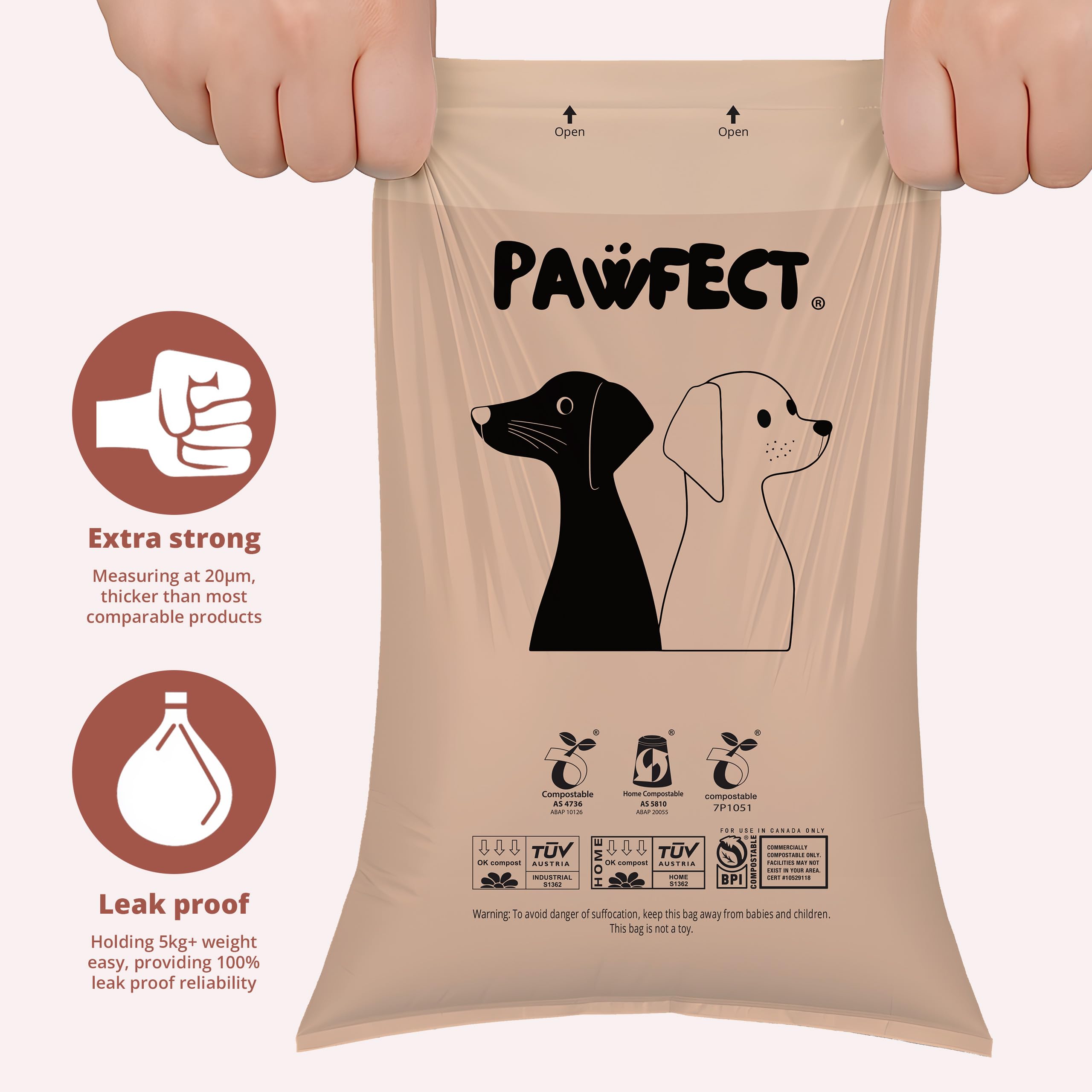 Pawfect Rollos de bolsas para excrementos de perro, bolsas biodegradables para perros, bolsas de basura compostables para perros, bolsas de basura para mascotas con certificación BPI, sin perfume