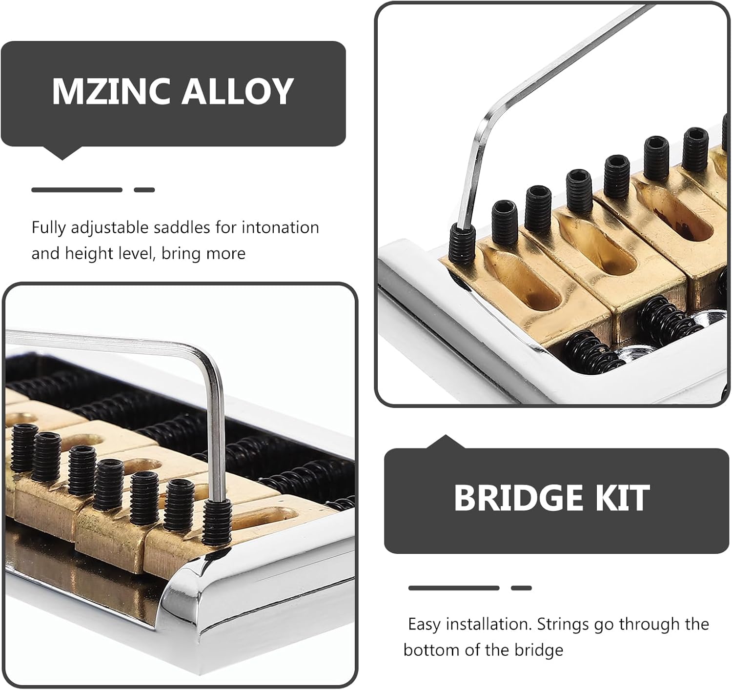 6 String Hard-tail Fixed Bridge Set with Wrench and Screws for Electric Guitar Replacement Parts guitar bridge, bridge(Golden)