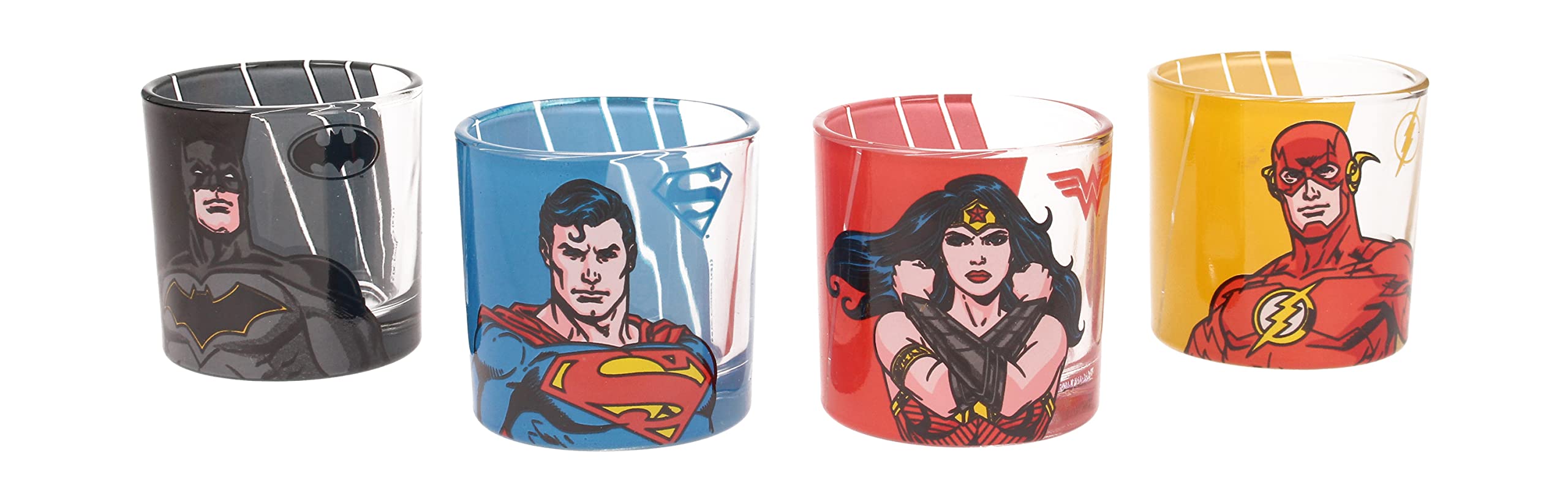Set 4 Verres à Shot DC Comics SD Toys Verre Shooter Collector pour Vaisselle de Bar et Apéro
