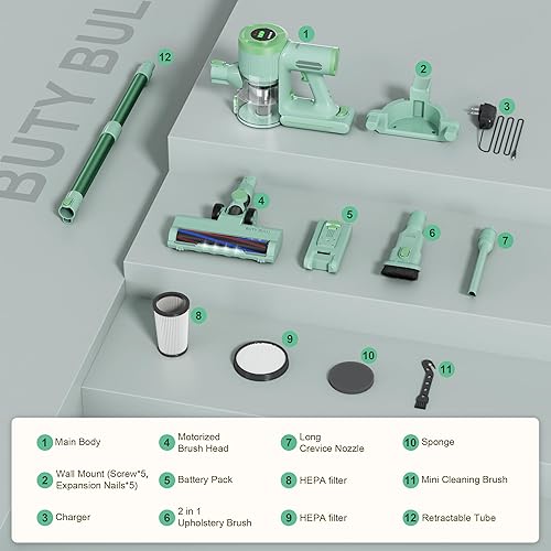 Miniatura 6 de Aspiradora inalámbrica, batería recargable de mano de 2200 mAh, 30 KPa, escoba eléctrica ligera de aspiradora pequeña, 40 minutos de tiempo de