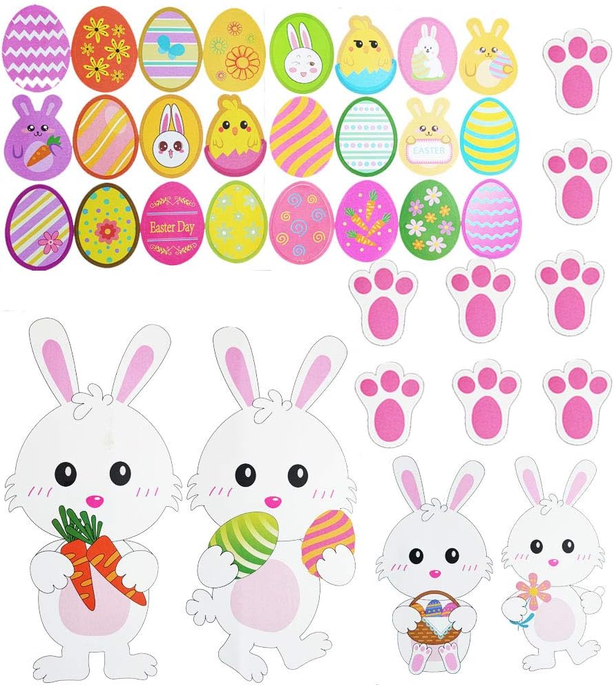 Easter Decorations-Easter Window Stickers -36 x Easter Eggs Bunny Stickers Easter Window Clings Bunny Decals Easter Wall Door Floor Window Decor Home Party Ornaments