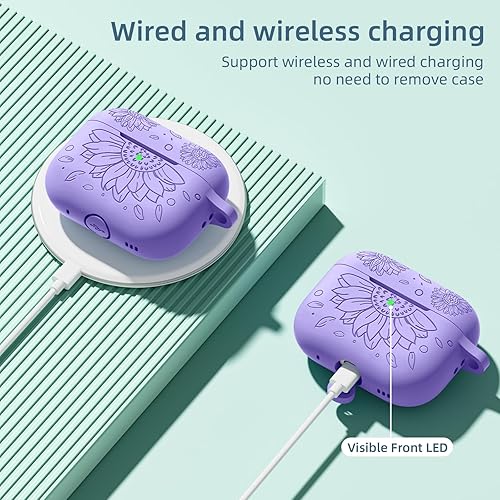 Miniatura 4 de Compatible con Airpods Pro de 2 generación y funda para Airpod Pro, funda de silicona con grabado de girasol, compatible con Apple Airpods Pro 2 USB