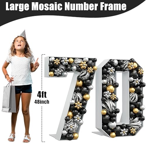 Miniatura 10 de Números de mosaico para globos con el número 60, marco de globos de 4 pies, números de marquesina de 4 pies, kit de números de cartón grandes, kit