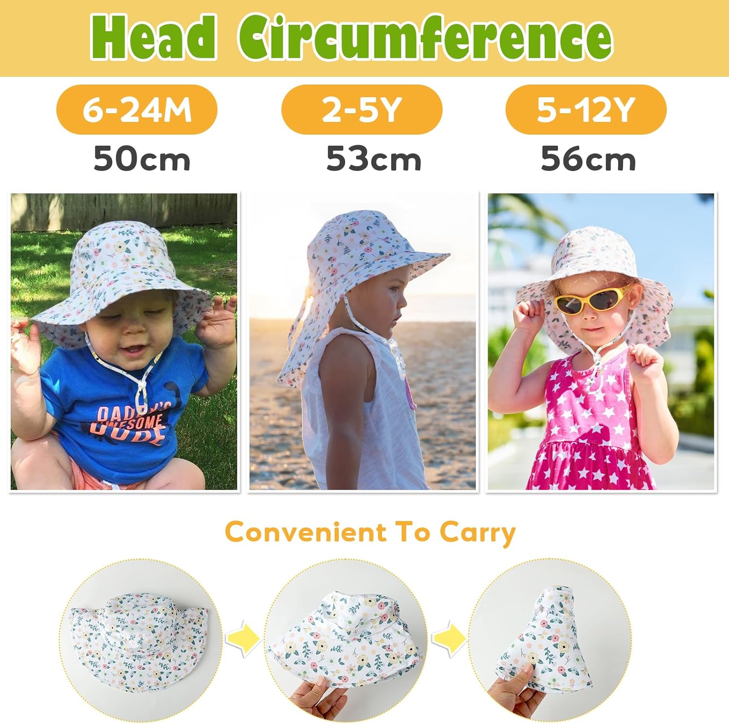 HONGTEYA Baby Toddler Sun Hat Summer Adjustable Bucket Hats with UPF 50+ Wide Brim for Kids Boys Girls 1-12 Years - Image 5