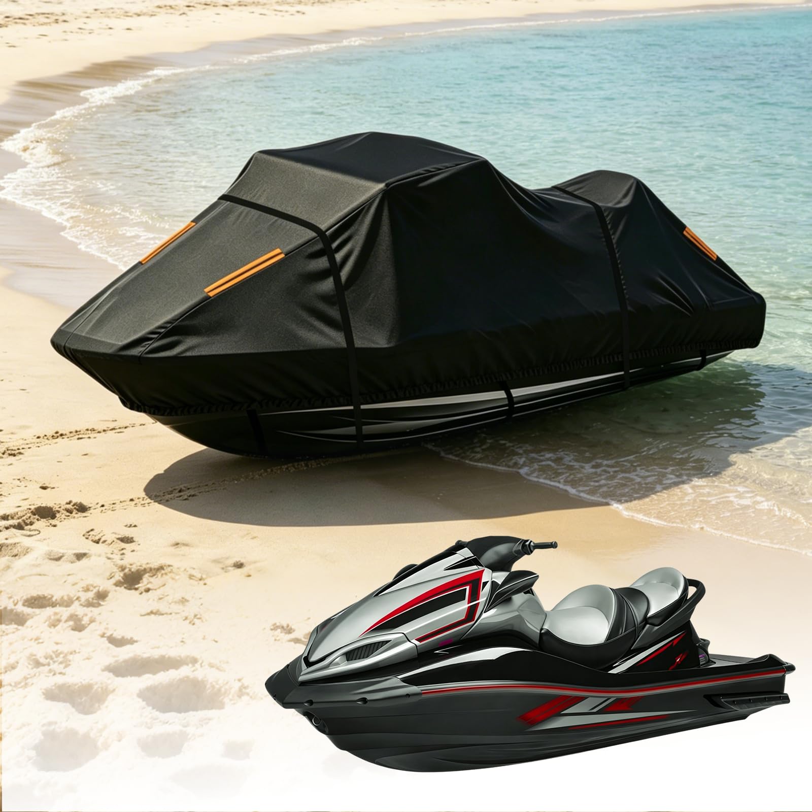 Copertura per Moto D'acqua fit Sea-Doo RXT-X 300,Telo di Copertura per Moto D'acqua Trainabile 300D Impermeabile Antipolvere e Resistente ai Raggi UV con Strisce riflettenti