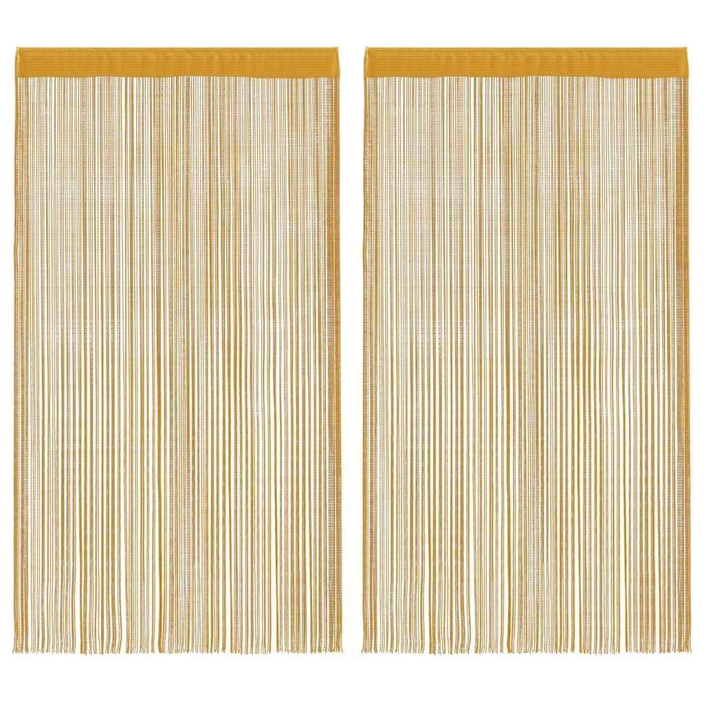vidaXL Cortinas de Hilos 2 uds Doradas 100x250 cm, Cortina de Flecos, Cortina con Bolsillo para Varilla, Divisor de ambientes