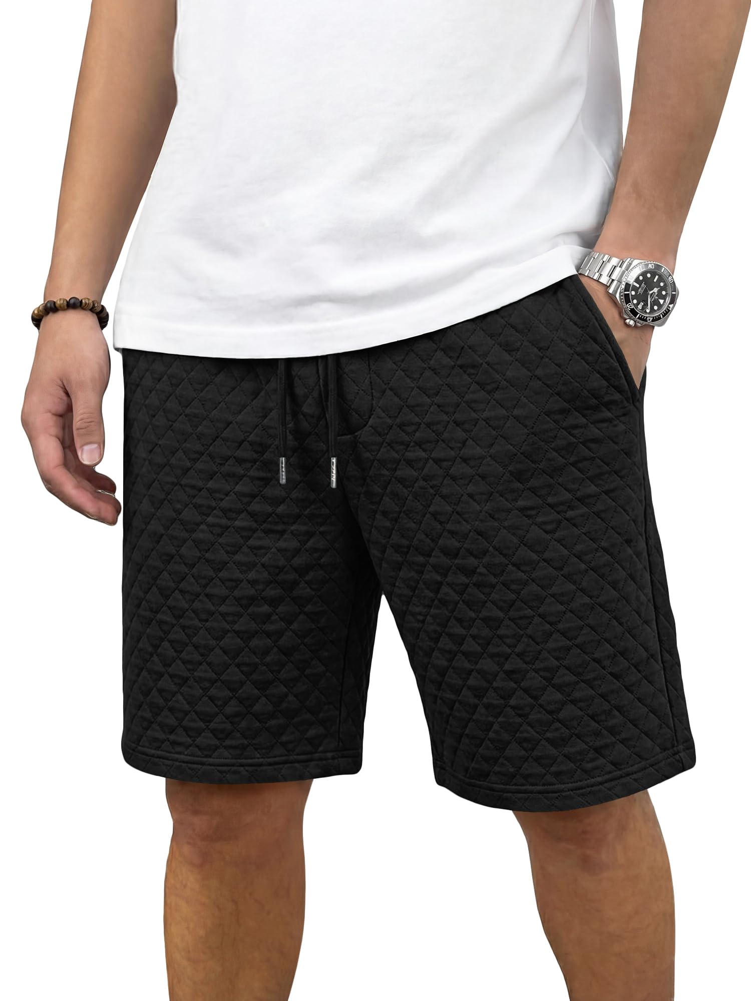 JMIERR Mens Casual Sweat Shorts Drawstring Summer Beach Stretch Quilted Shorts Workout Running