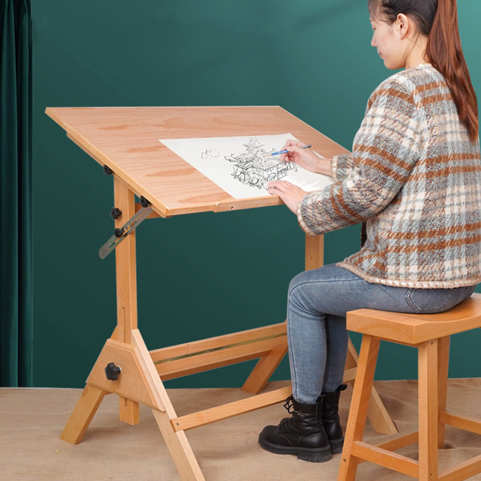 Tavolo da disegno, tavolo extra large per lavori artistici con piano inclinabile, altezza regolabile, protezione dei bordi, scrivania da studio per opere d'arte