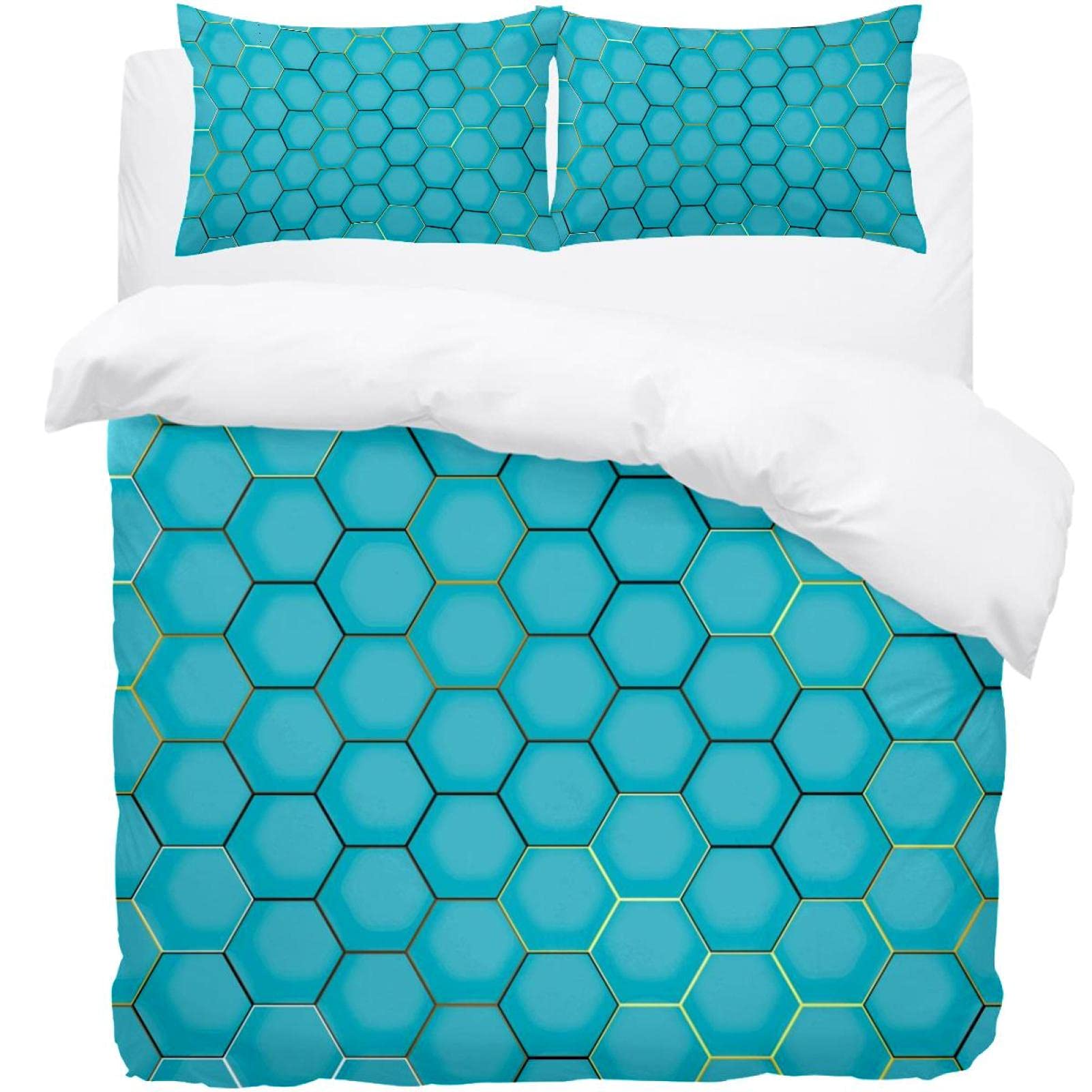 Housse de couette motif géométrique hexagonal bleu pour une chambre moderne
