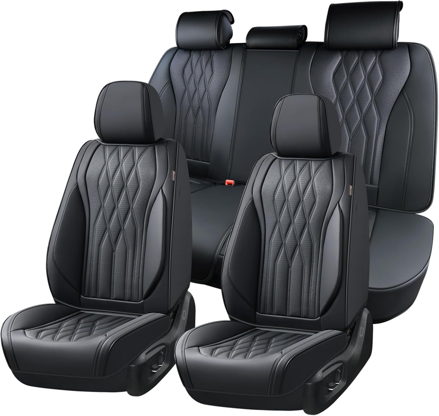 Coverado Seat Covers FullSet, 5 Seats Car Seat Protector, Waterproof Nappa Leather Cushion, Front & Rear Fit for Most Sedans SUV Pick-up Truck-Black