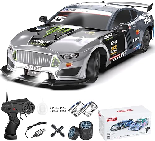 Dollox Auto a control remoto escala 116 RC Drift Car 2.4GHz 4WD de alta velocidad 18+KMH vehículo con luces LED y aerosol, neumáticos adicionales a